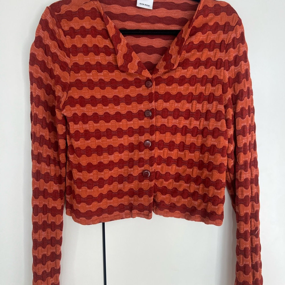 Wave Pattern Rust Cardigan